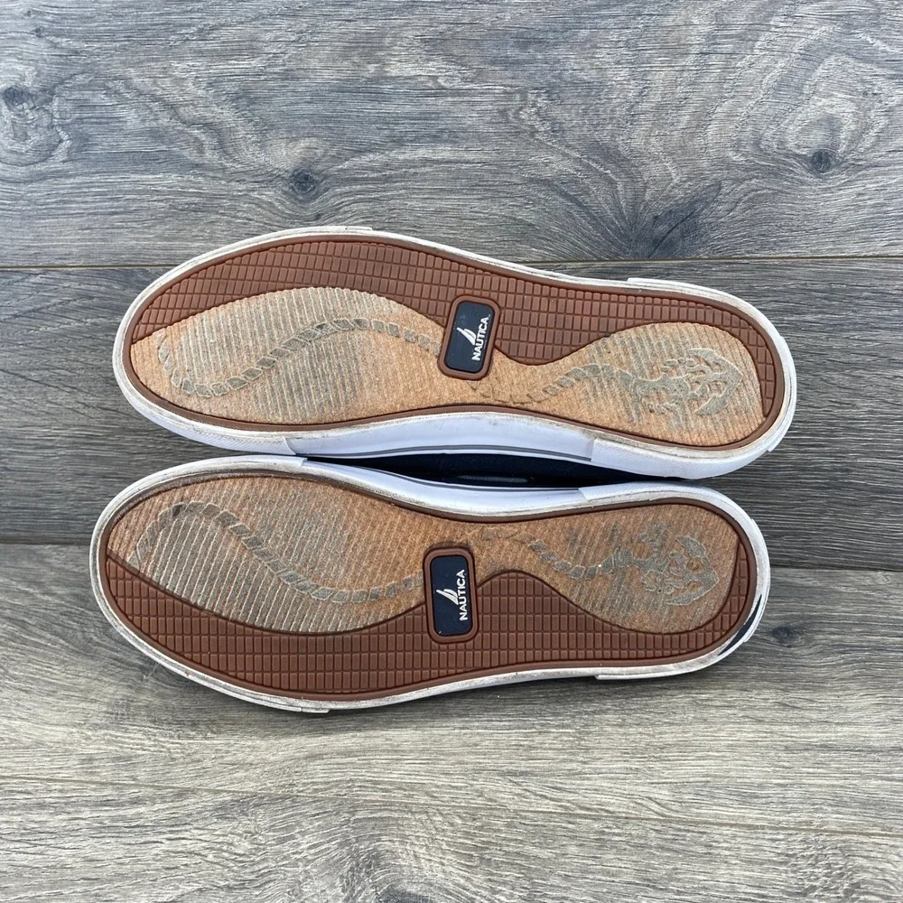 Nautica Galley Boat Shoes Mens 7.5 Black Canvas Lace Up Casual Sneakers
